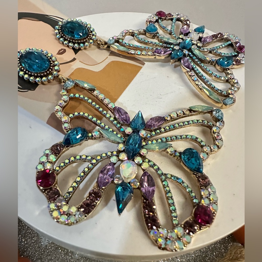 Stunning Large Butterfly Multi Colored Earrings - image 1